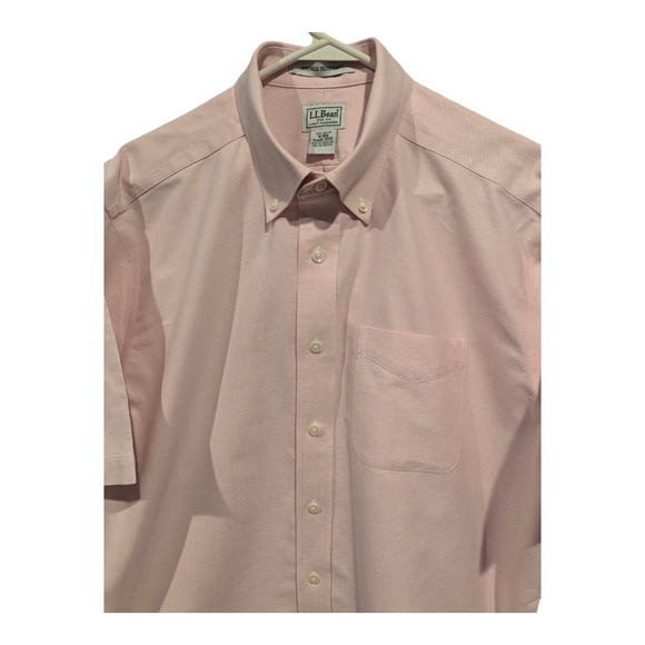 LL Bean Wrinkle Resistant short sleeve pink button shirt. #215174 Men's size 16 - Picture 2 of 6